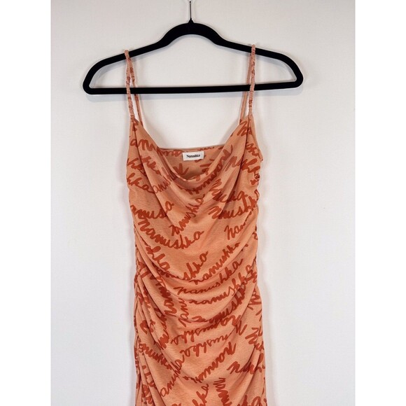 Nanushka Womens Dress Orange Alexa Scribble Logo Midi Bodycon Ruched Cami Small - Picture 7 of 12